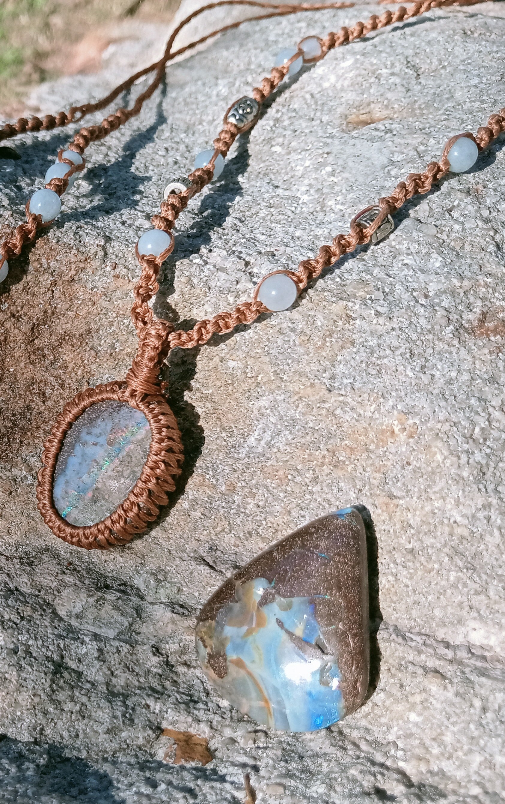 Australian bolder opal macrame necklace