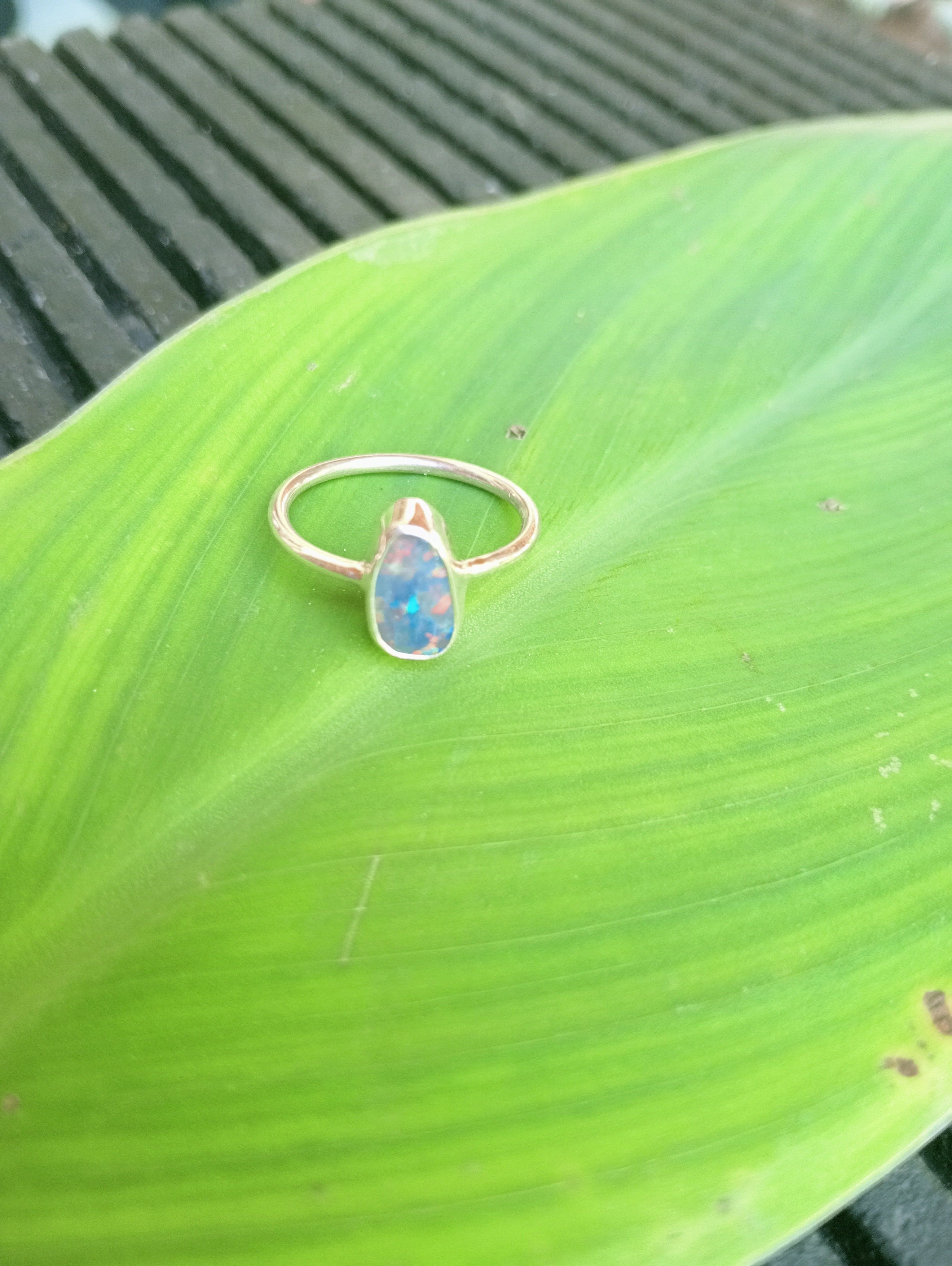 Lightning Ridge rainbow coloured Stirling silver ring size O
