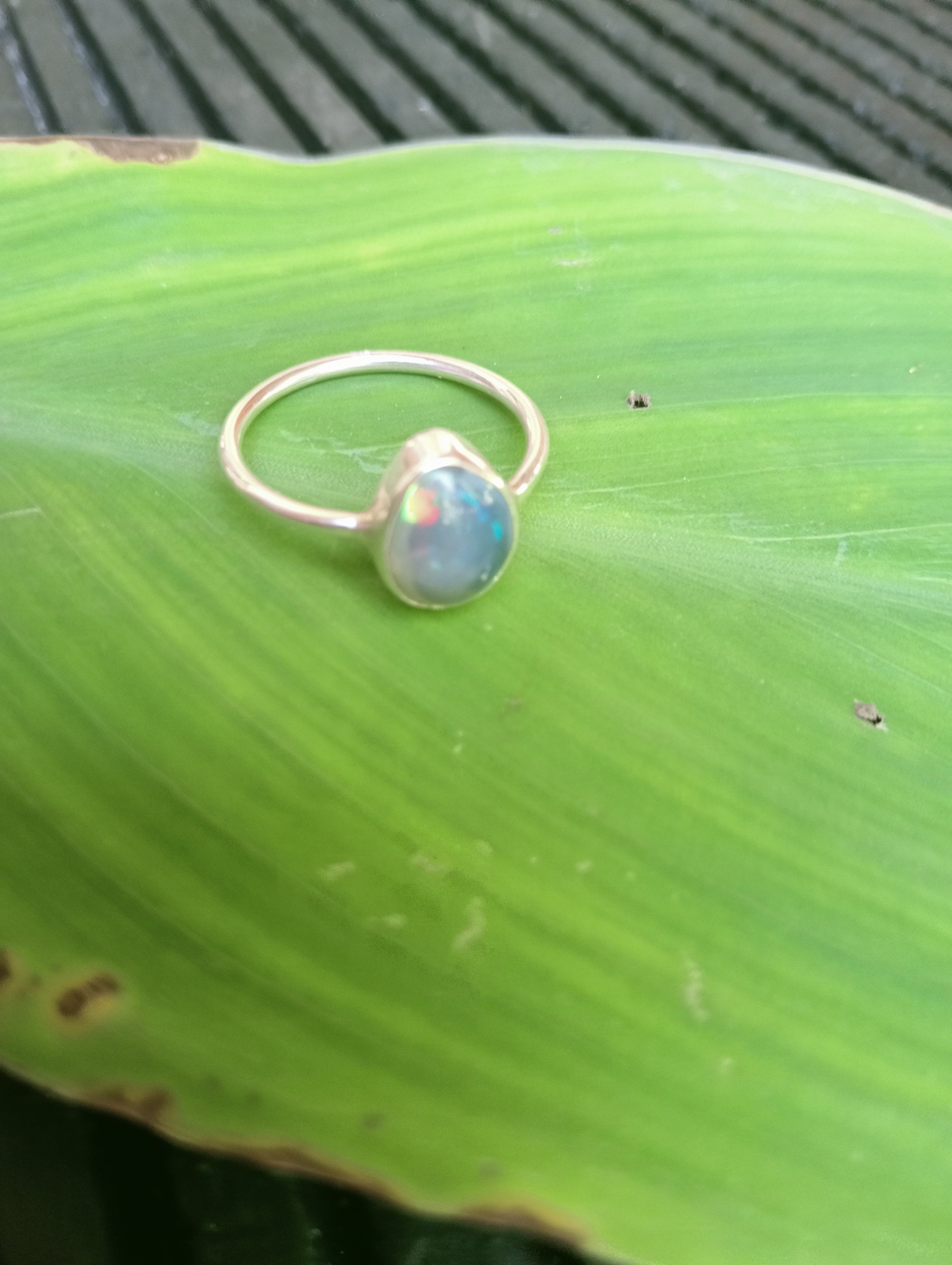 Lightning Ridge crystal opal fish eye Stirling silver ring size S
