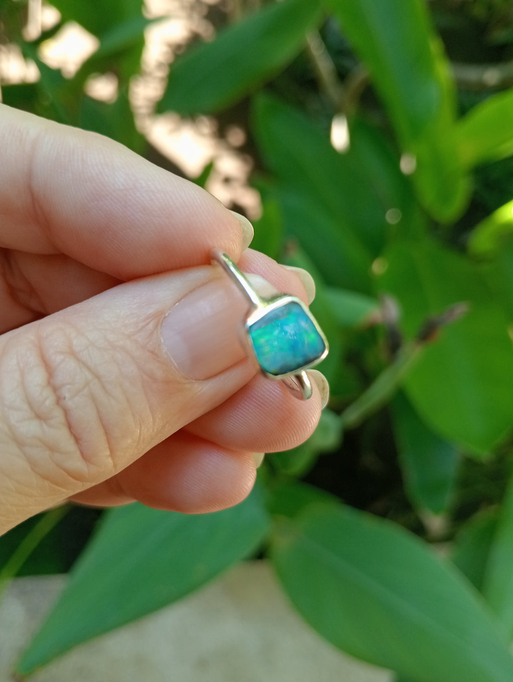 Coober Pedy boulder opal aqua square Stirling silver ring size S