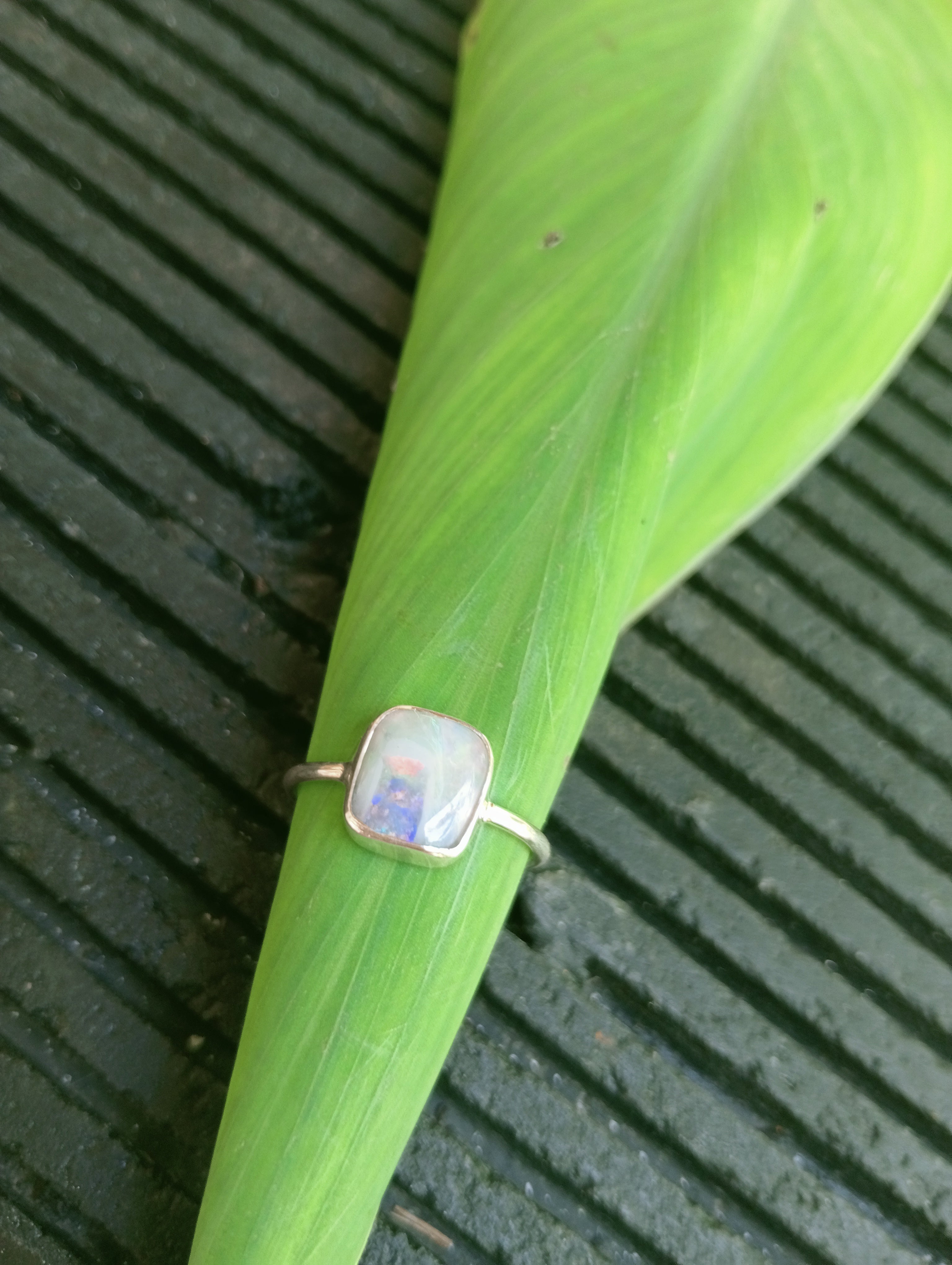 Coober Pedy bolder opal purple dot Stirling silver ring size S
