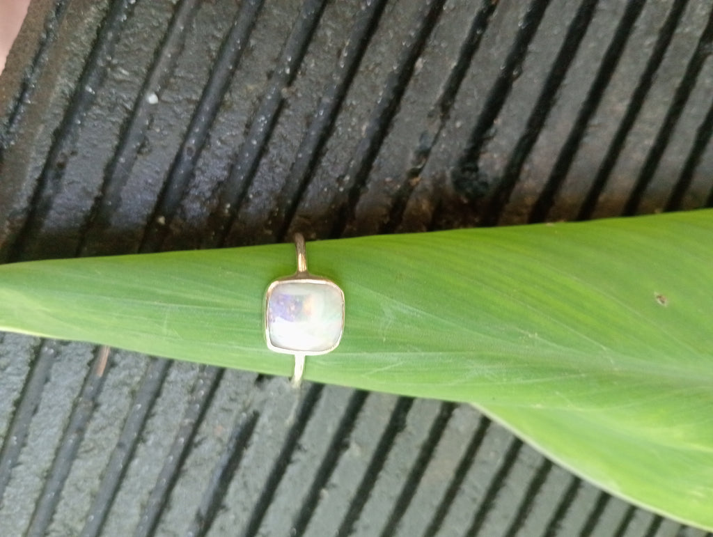 Coober Pedy bolder opal purple dot Stirling silver ring size S