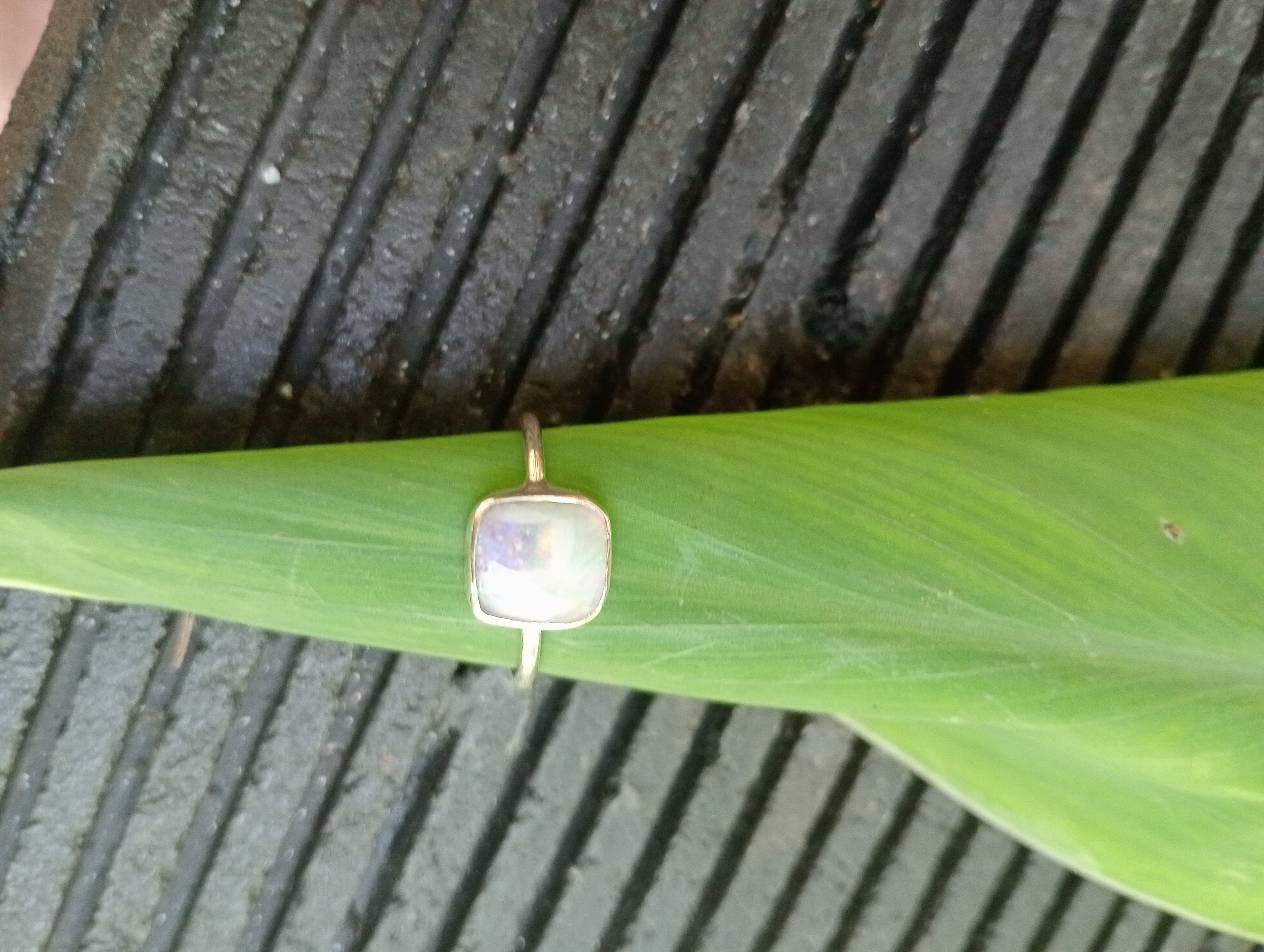 Coober Pedy bolder opal purple dot Stirling silver ring size S