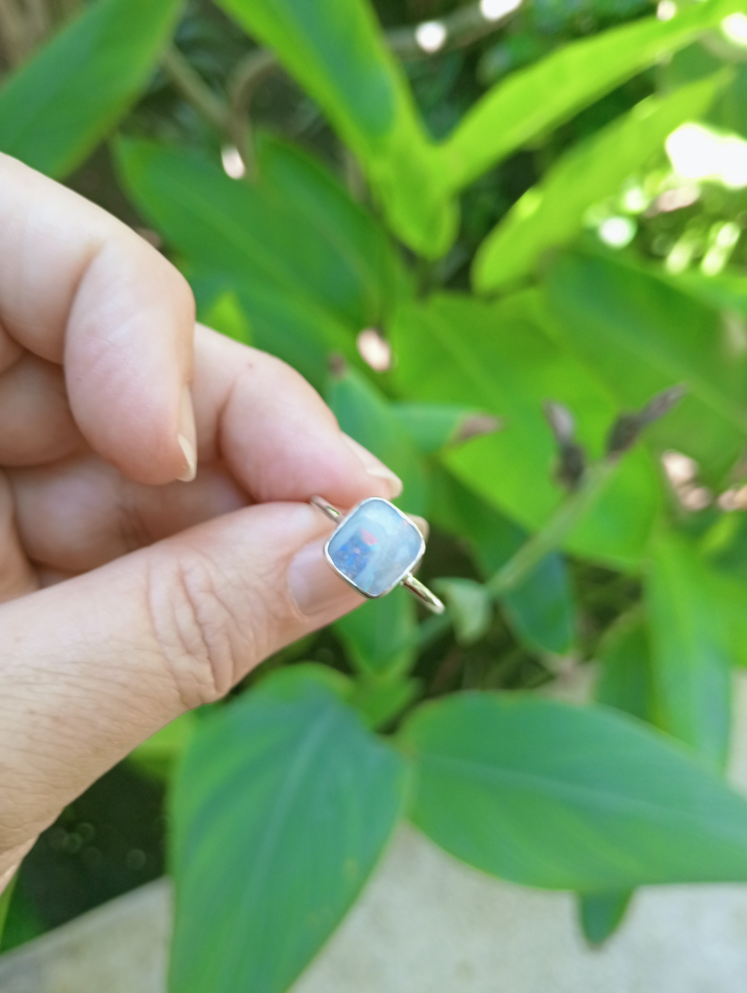 Coober Pedy bolder opal purple dot Stirling silver ring size S