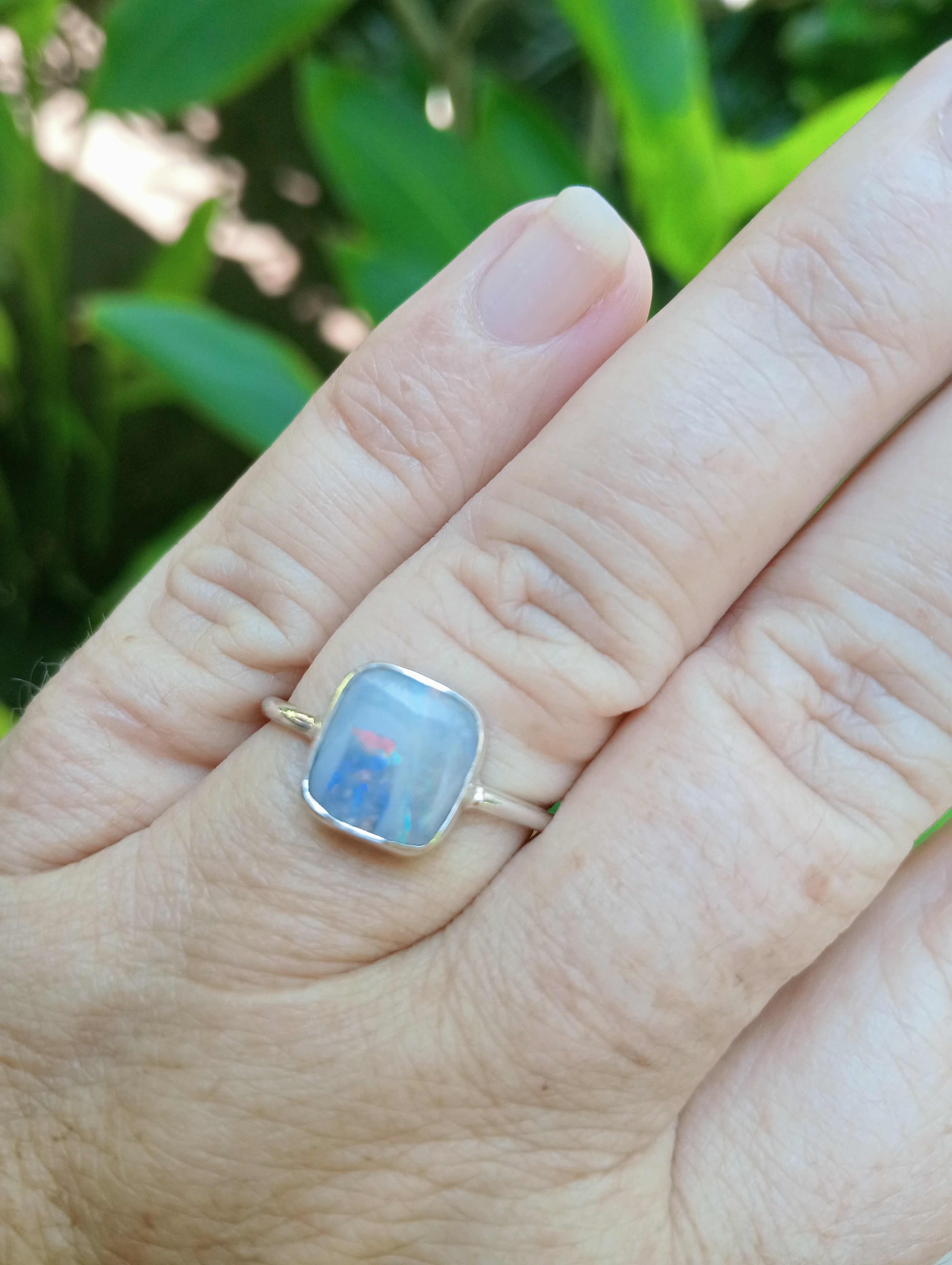 Coober Pedy bolder opal purple dot Stirling silver ring size S