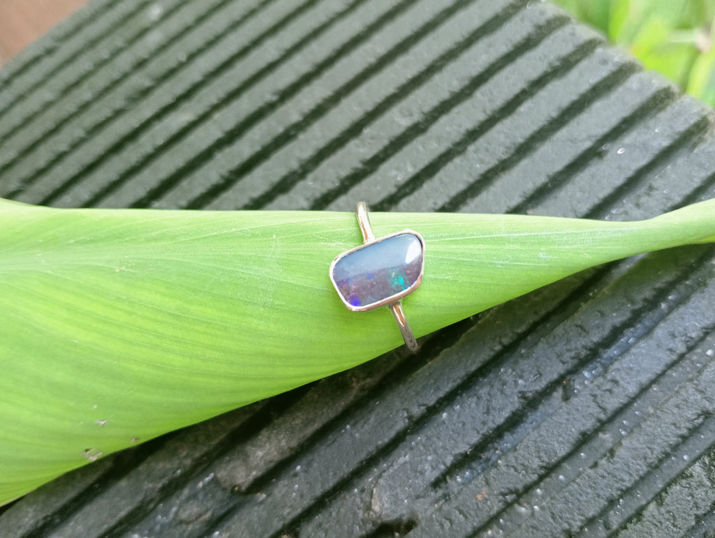 Australian Coober Pedy bolder opal big blue Sterling silver ring size S
