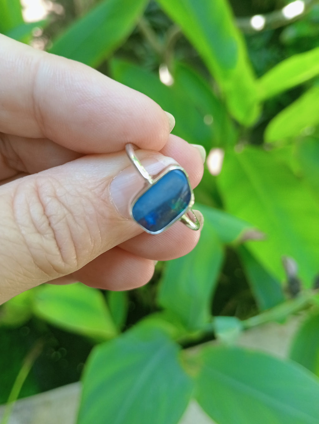 Australian Coober Pedy bolder opal big blue Sterling silver ring size S