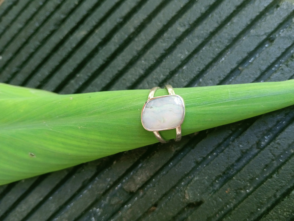 Australian Coober Pedy Bolder opal. Pale wash  Stirling silver ring. Size Q