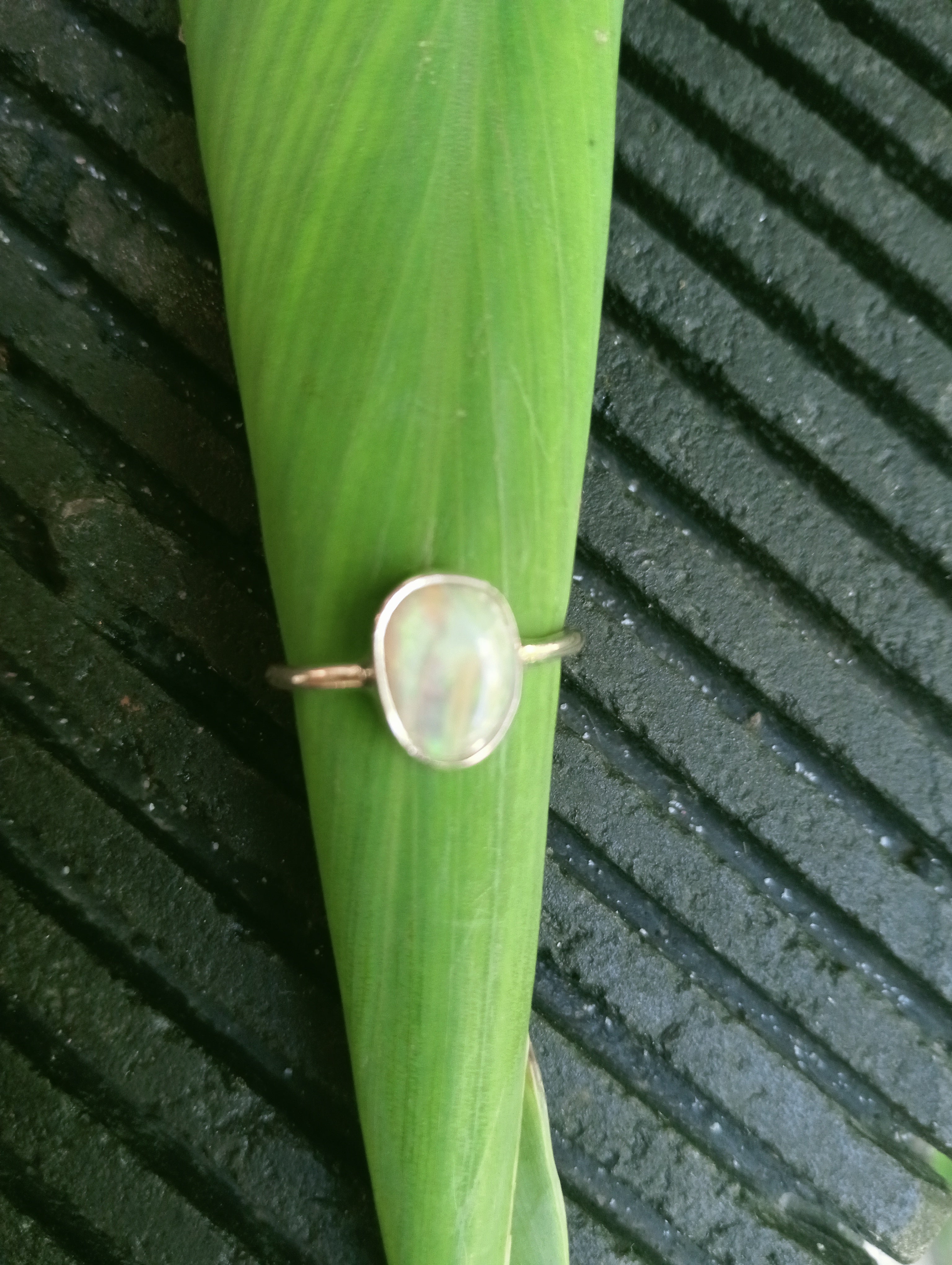 Australian Coober Pedy bolder opal green Sterling silver ring size O