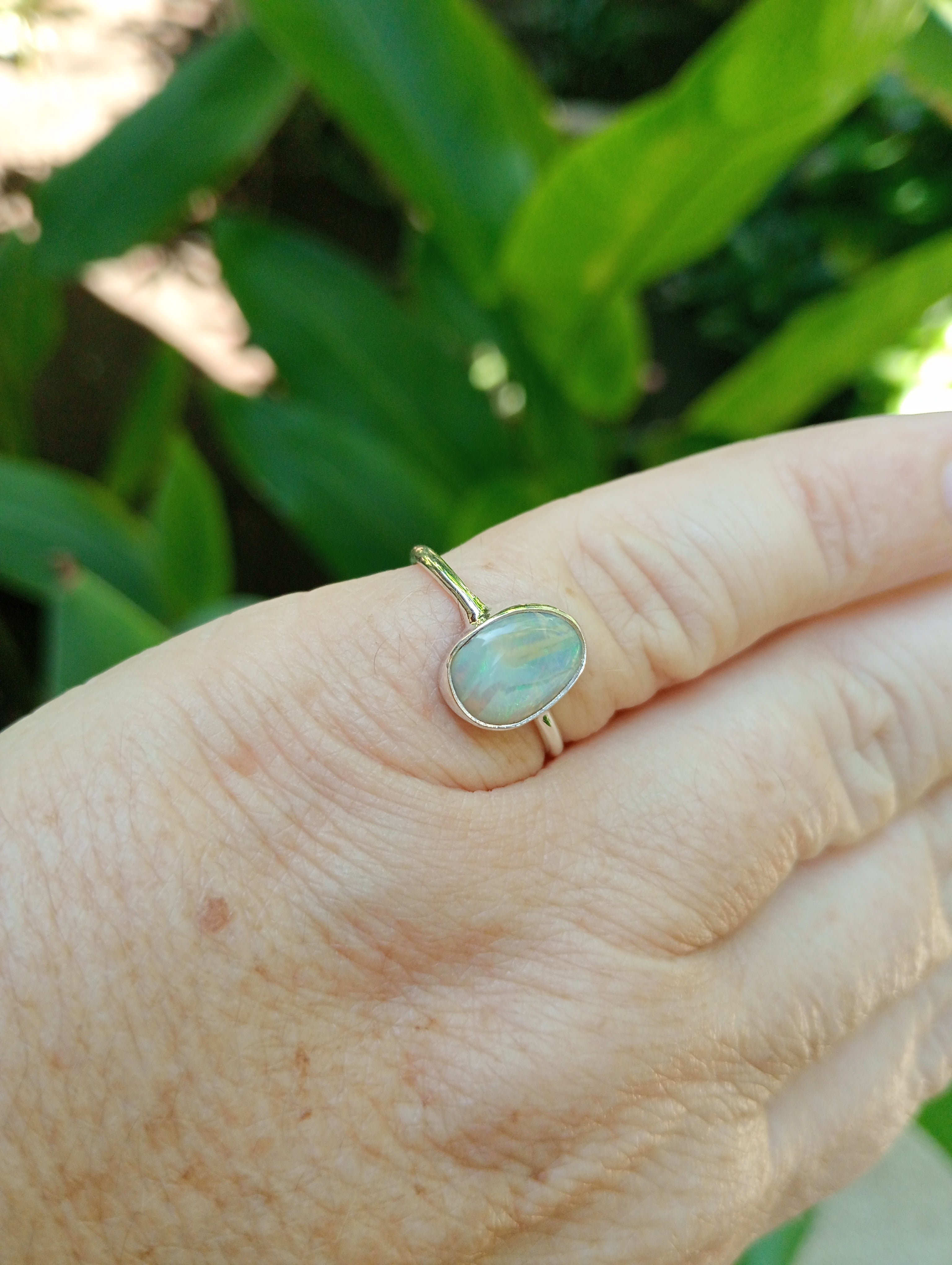 Australian Coober Pedy bolder opal green Sterling silver ring size O