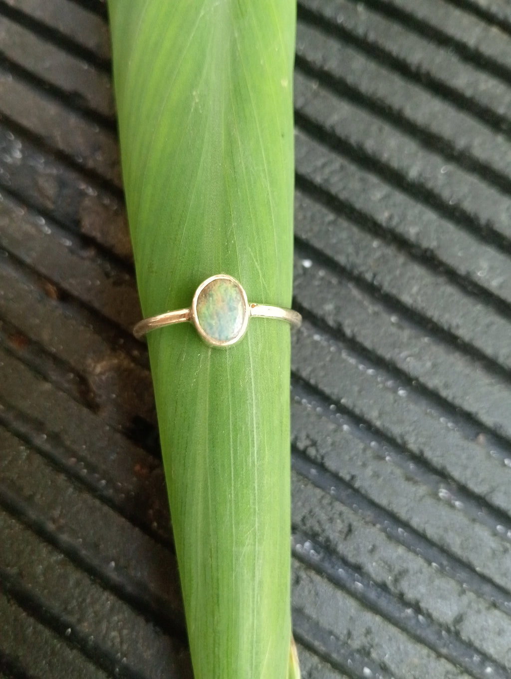 Australian bolder opal mini green silver ring size O