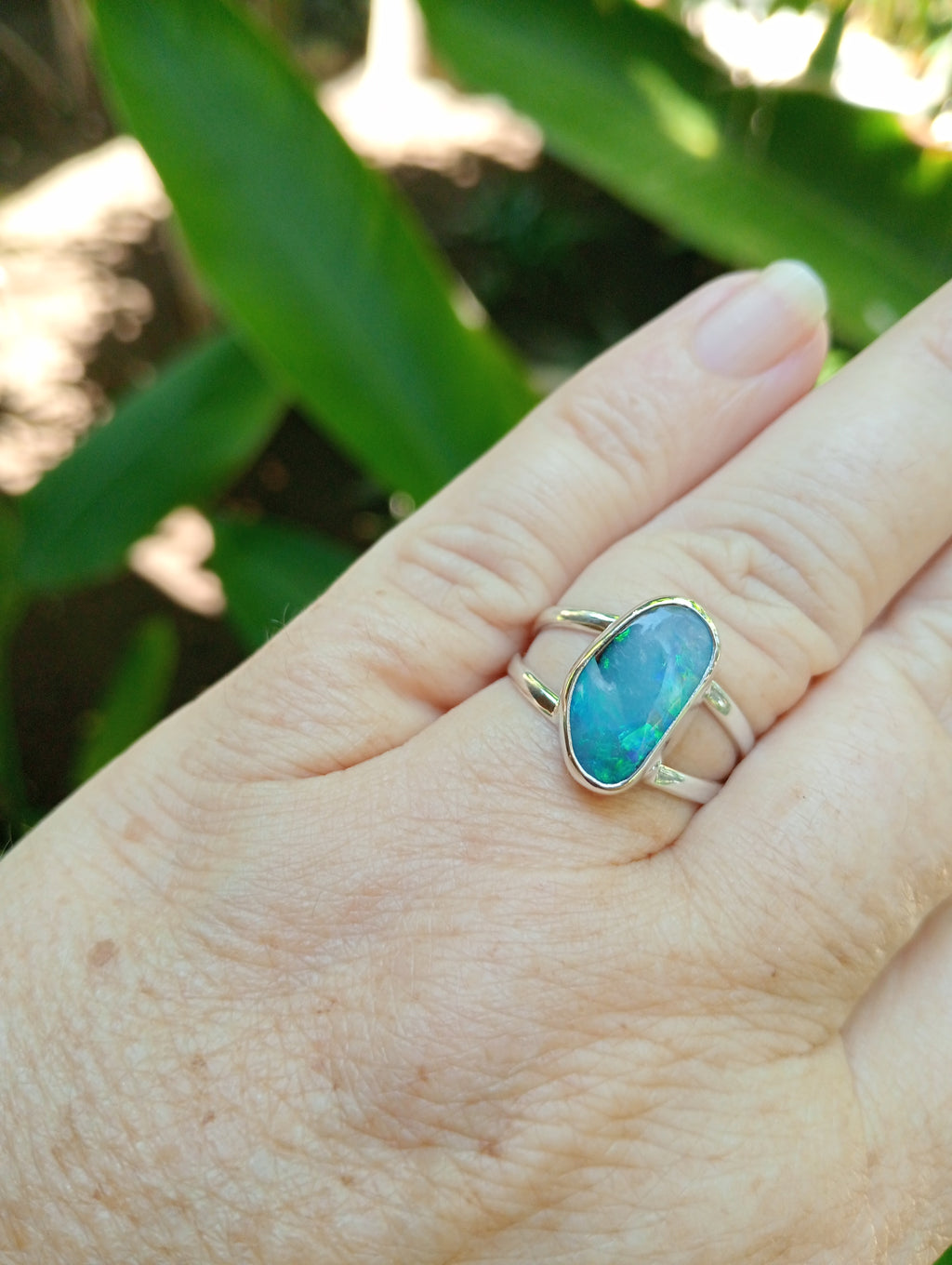 Australian bolder opal, something different, silver ring size Q