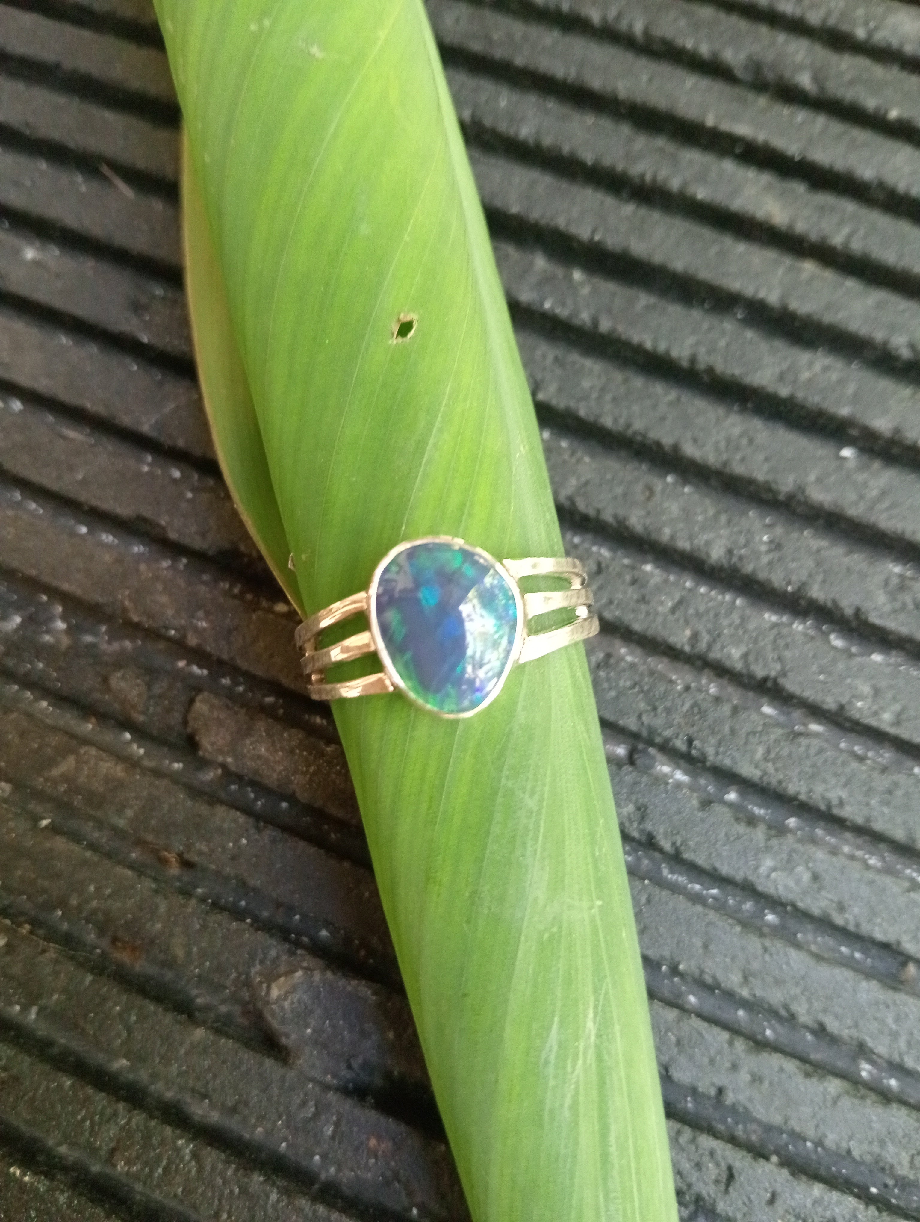 Australian Lightning Ridge bedazzled opal silver ring Size U