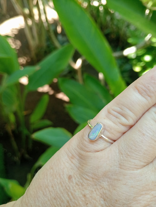 Australian bolder opal cats eye silver ring size O