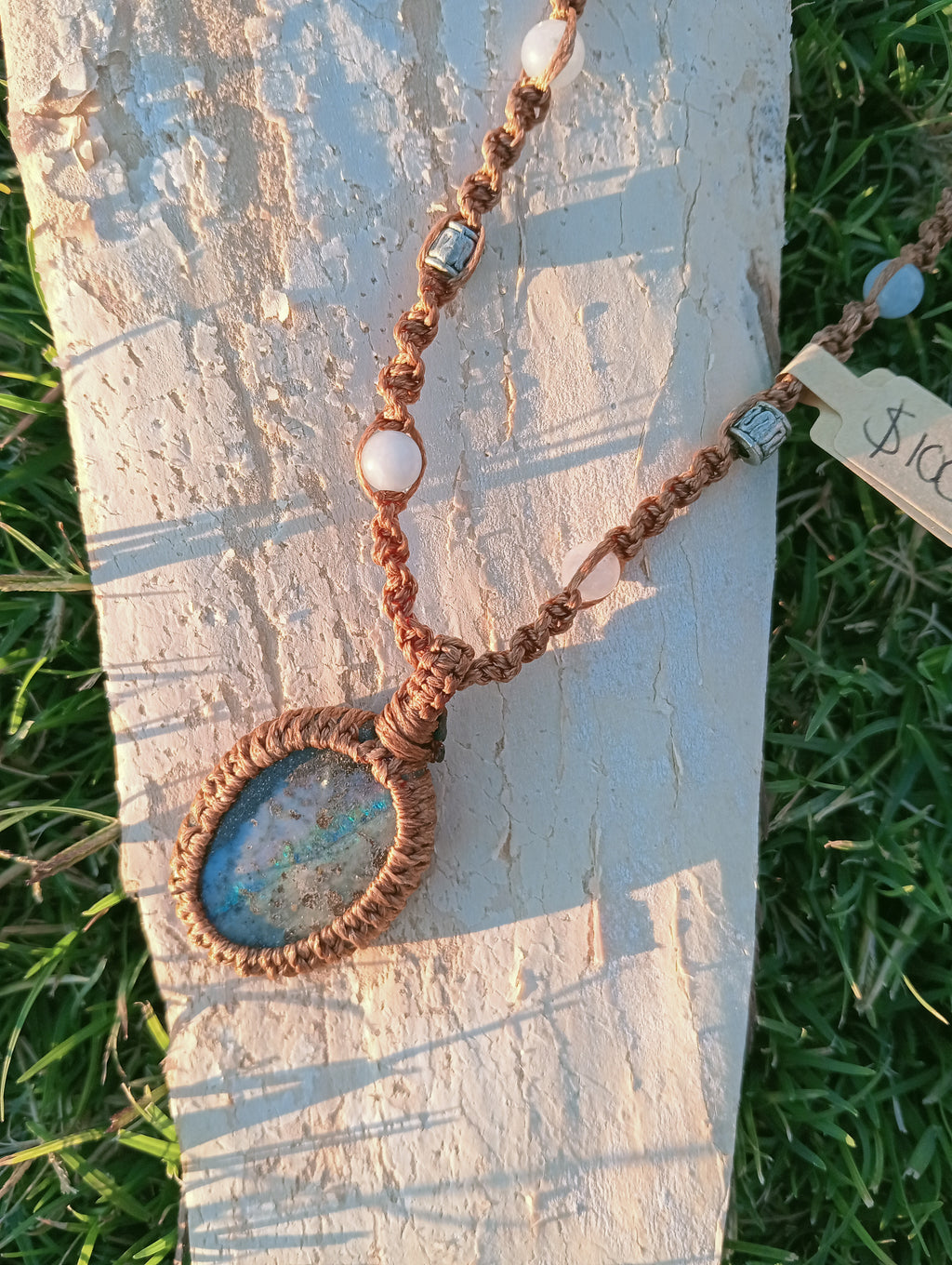 Australian bolder opal macrame necklace