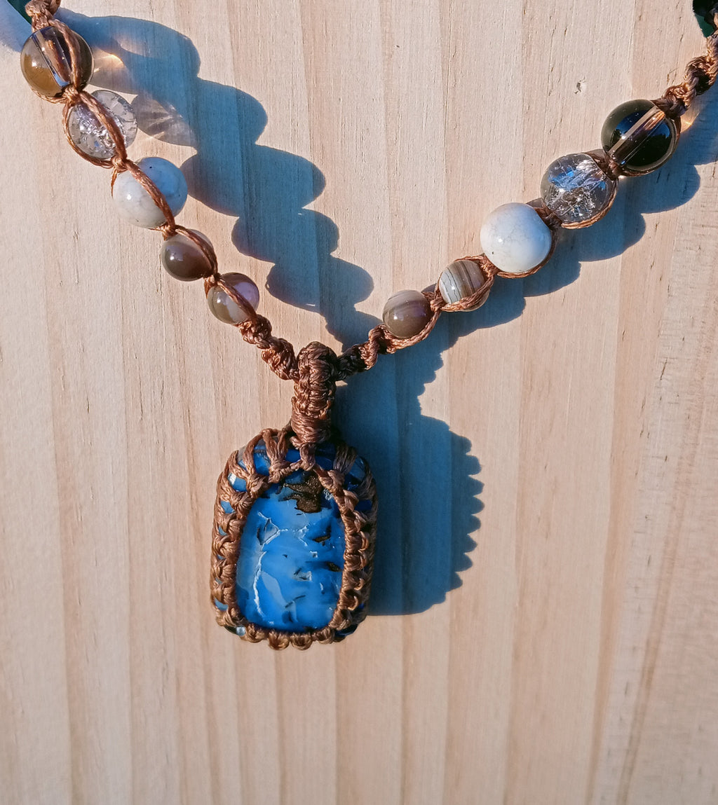 Australian bolder opal macrame necklace