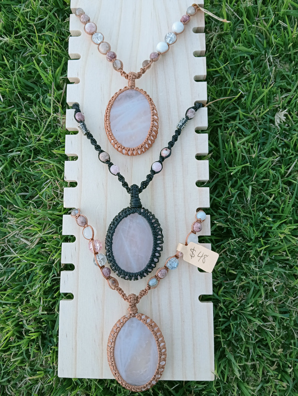 Rose quartz macrame necklace