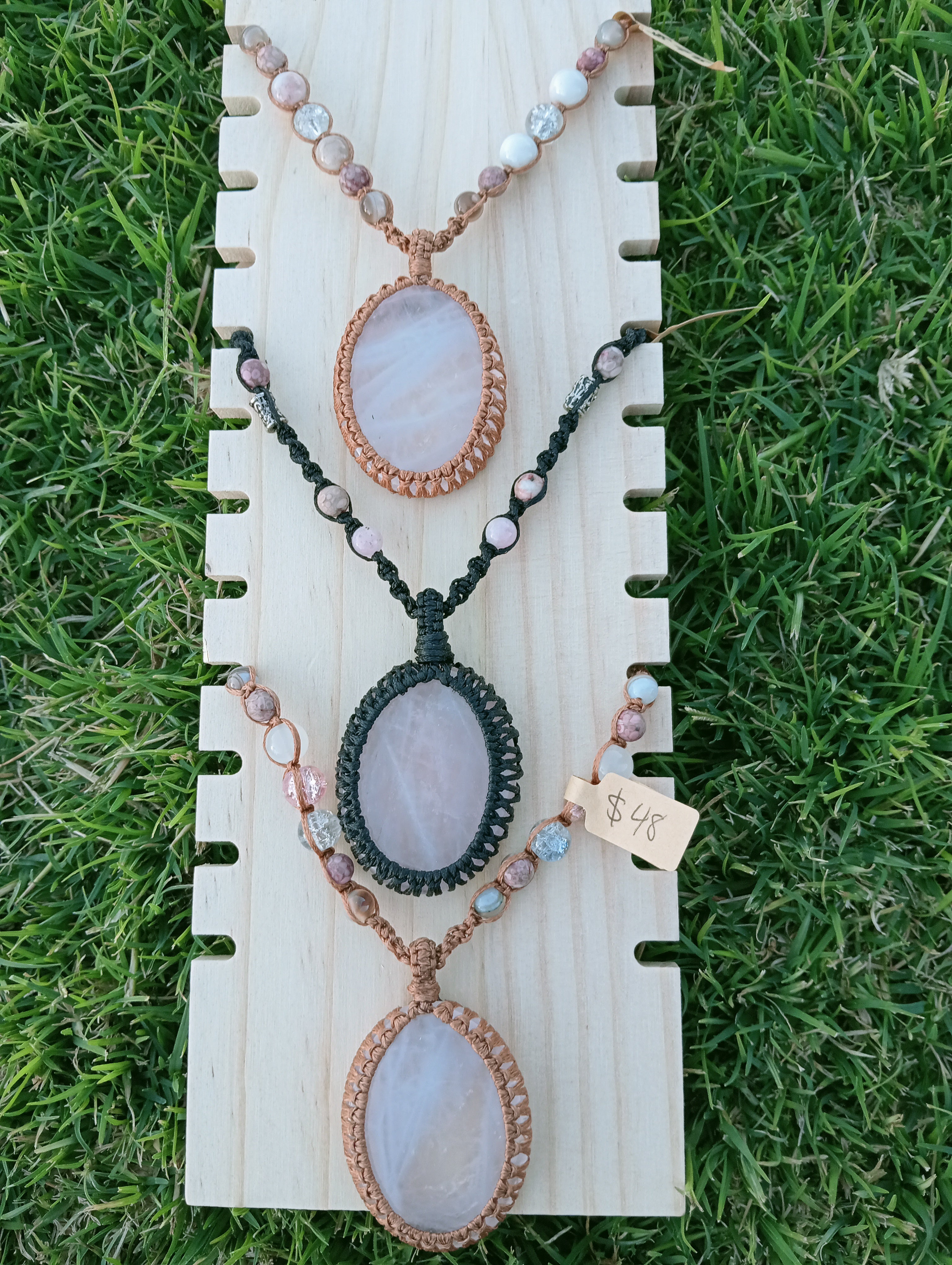 Rose quartz macrame necklace