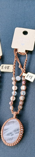 Rose quartz macrame necklace
