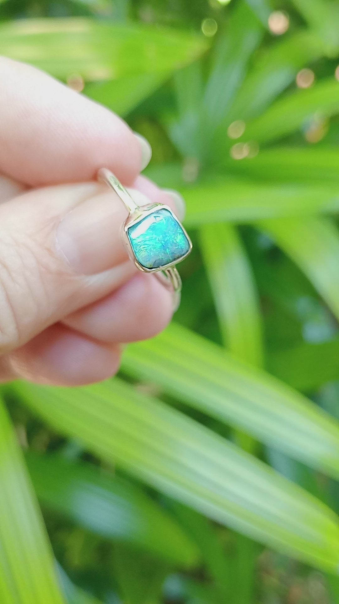 Coober Pedy boulder opal aqua square Stirling silver ring size S
