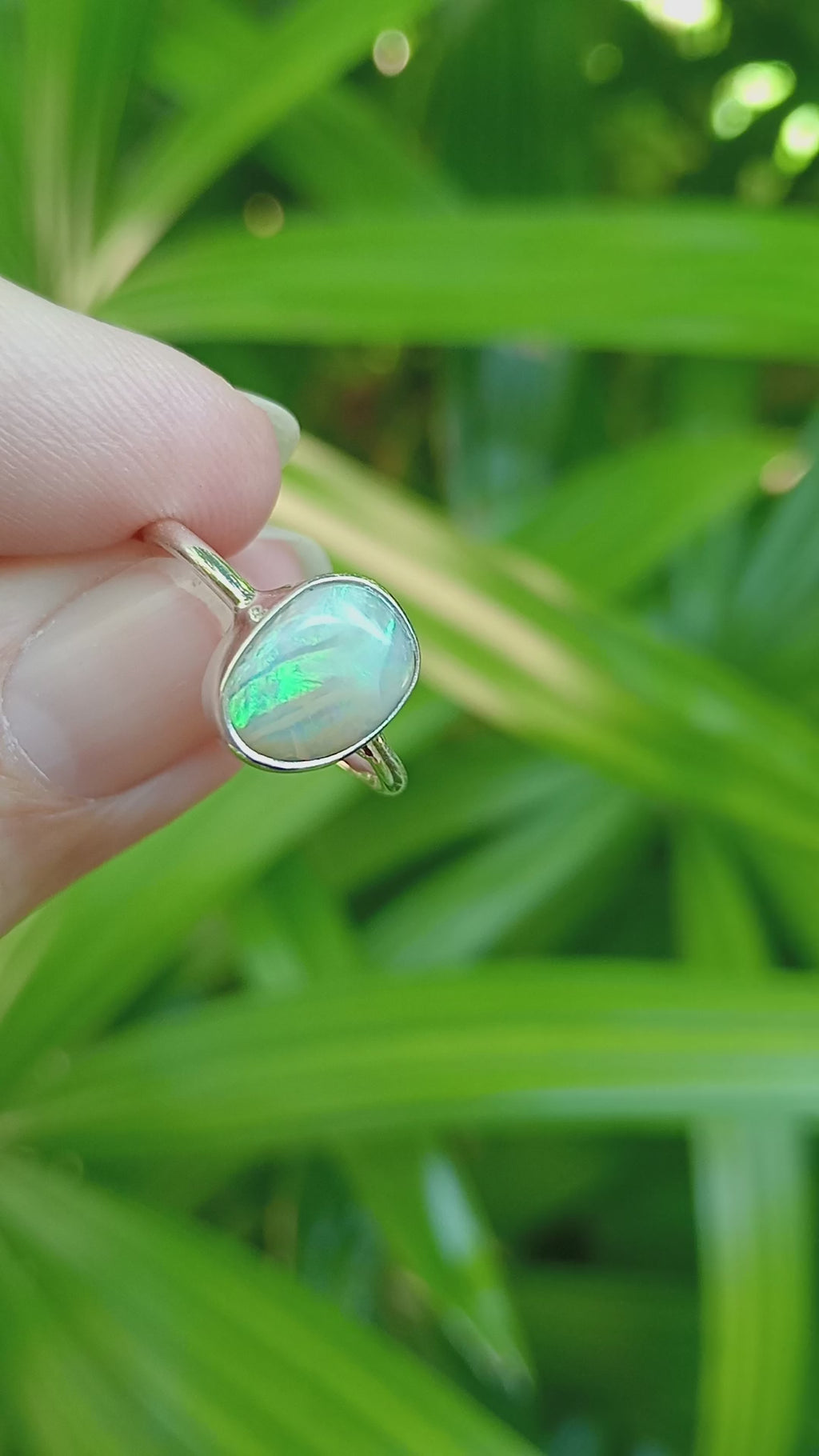 Australian Coober Pedy bolder opal green Sterling silver ring size O