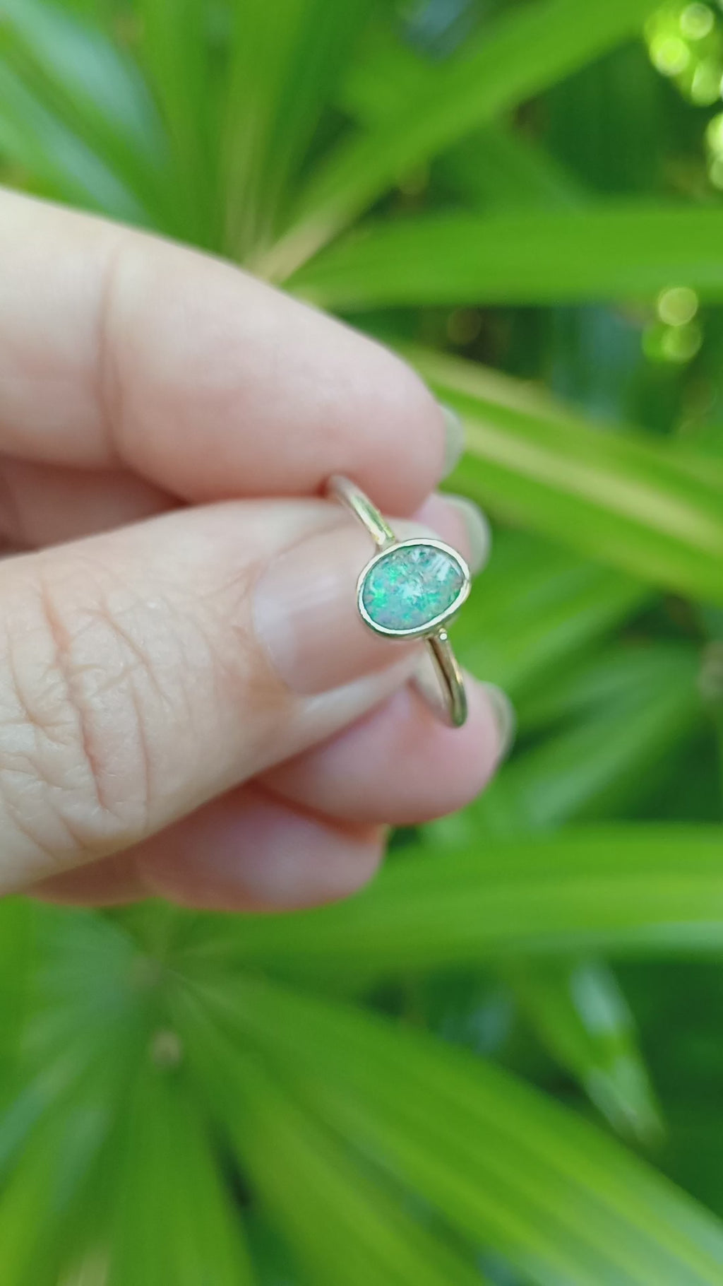 Australian bolder opal mini green silver ring size O