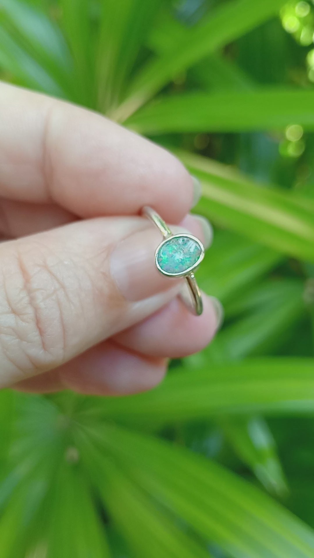 Australian bolder opal mini green silver ring size O