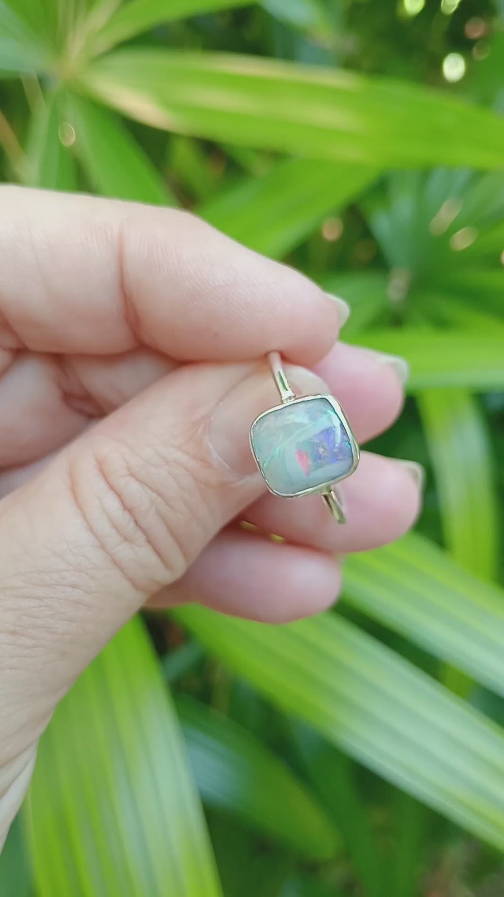 Coober Pedy bolder opal purple dot Stirling silver ring size S