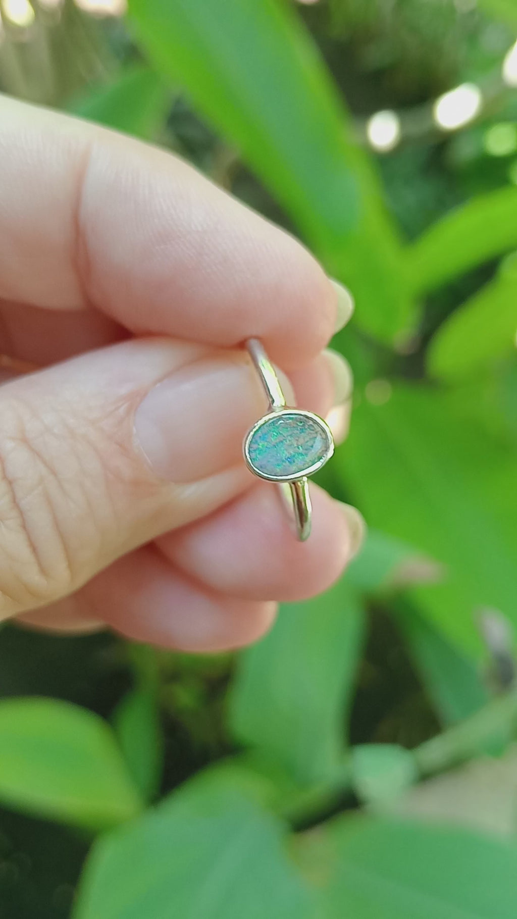 Australian bolder opal mini green silver ring size O