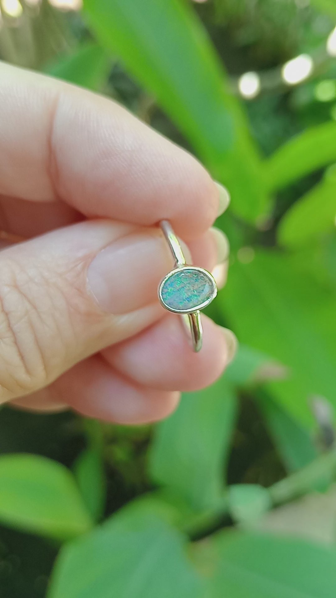 Australian bolder opal mini green silver ring size O